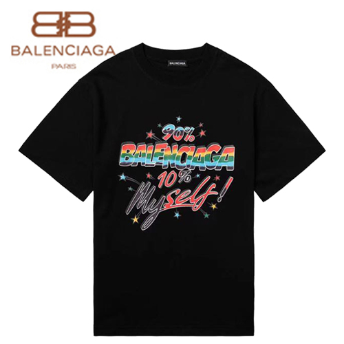 BALENCIAGA-07052 발렌시아가 블랙 프린트 장식 티셔츠 남성용