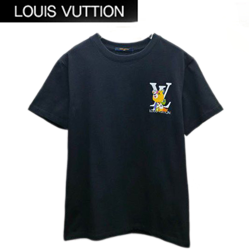 LOUIS VUITTON-07042 루이비통 블랙 LV 시그니처 프린트 장식 티셔츠 남성용