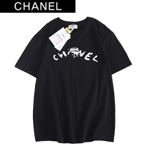 CHANEL-07032 샤넬 블랙 프린트 장식 티셔츠 남여공용