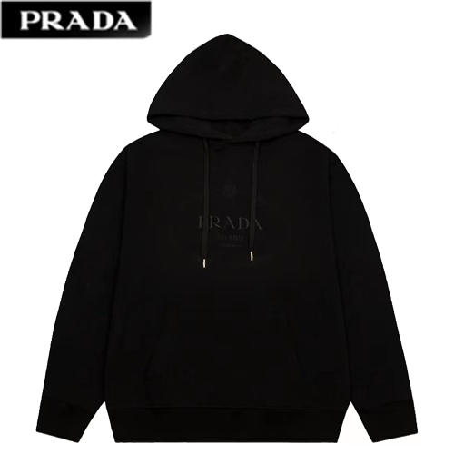 PRADA-08242 프라다 블랙 아플리케 장식 후드 티셔츠 남여공용