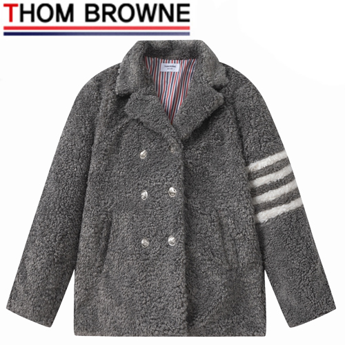 THOM BROWNE-11272 톰 브라운 그레이 스트라이프 장식 시어링 재킷 여성용