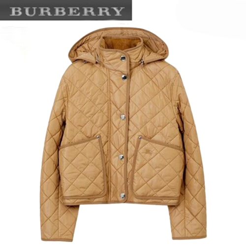 BURBERRY-80709691 버버리 베이지 다이아몬드 퀼팅 나일론 크롭 재킷 여성용