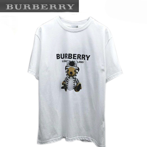BURBER**-05023 버버리 화이트 프린트 장식 티셔츠 남성용