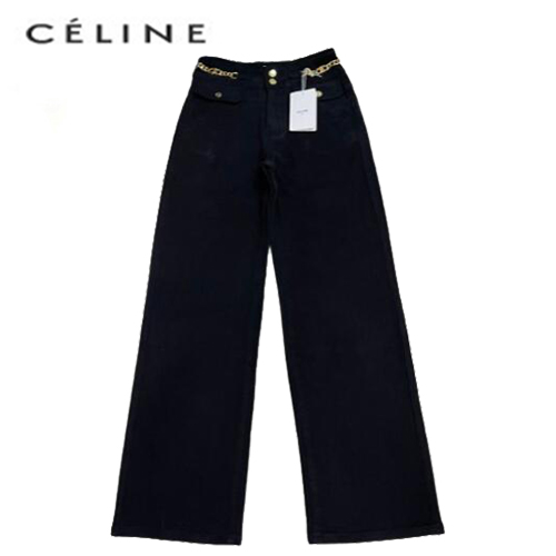 CELINE-12163 셀린느 블랙 메탈 체인 장식 청바지 여성용