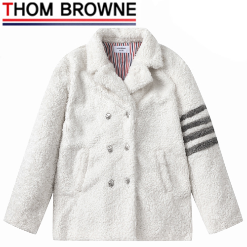 THOM BROWNE-11273 톰 브라운 화이트 스트라이프 장식 시어링 재킷 여성용