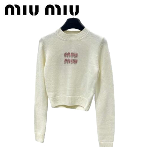 MIUMIU-01183 미우미우 화이트 아플리케 장식 스웨터 여성용