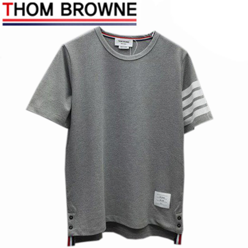 THOM BROW**-04013 톰 브라운 그레이 스트라이프 장식 티셔츠 남성용