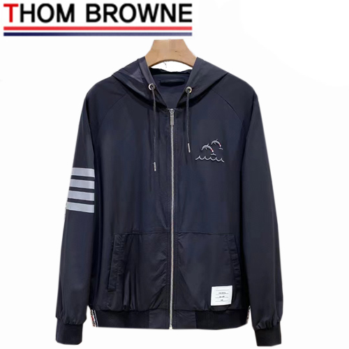 THOM BROWNE-02144 톰 브라운 블랙 스트라이프 장식 바람막이 재킷 남성용