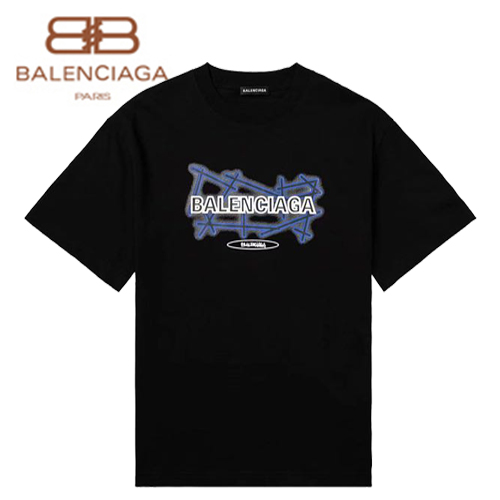 BALENCIAGA-07054 발렌시아가 블랙 프린트 장식 티셔츠 남성용