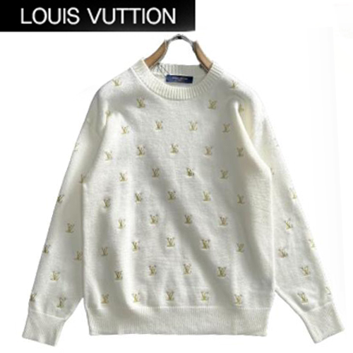 LOUIS VUITTON-12154 루이비통 화이트 LV 시그니처 아플리케 장식 스웨터 남성용