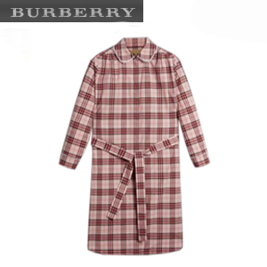 [스페셜오더]BURBERRY-40677641 버버리  레이스 트리밍 칼라 체크 핑크 아젤리아 코튼 셔츠 드레스