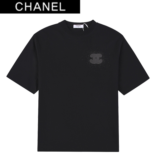 CHANEL-03174 샤넬 블랙 스터드 장식 티셔츠 남여공용