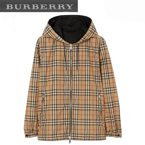 BURBERRY-80270971 버버리 베이지 체크 리버시블 양면 재킷 남성용