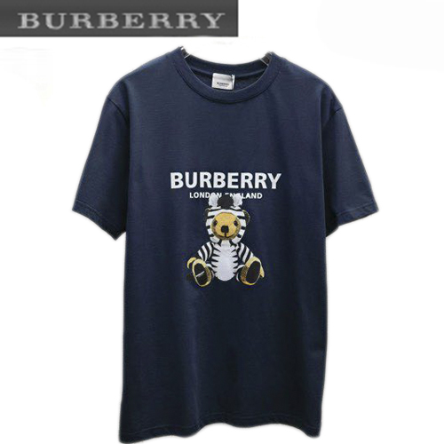 BURBER**-05024 버버리 네이비 프린트 장식 티셔츠 남성용