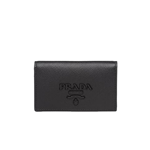 [스페셜오더]PRADA-1MC122 프라다 블랙 사피아노 가죽 톤 온 톤 메탈 레터링 로고 카드 케이스