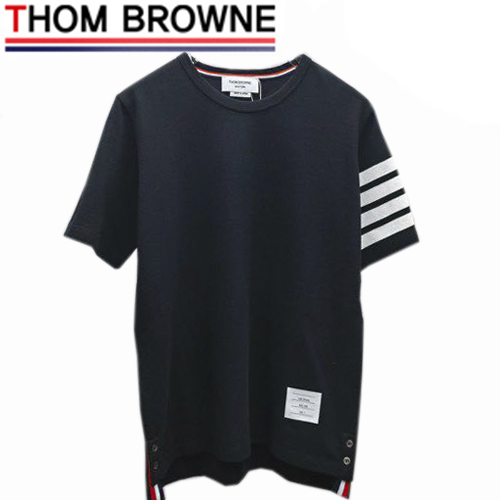 THOM BROW**-04014 톰 브라운 블랙 스트라이프 장식 티셔츠 남성용