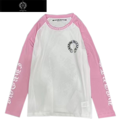 CHROMEHEARTS-09144 크롬하츠 핑크/화이트 프린트 장식 긴팔 티셔츠 남여공용