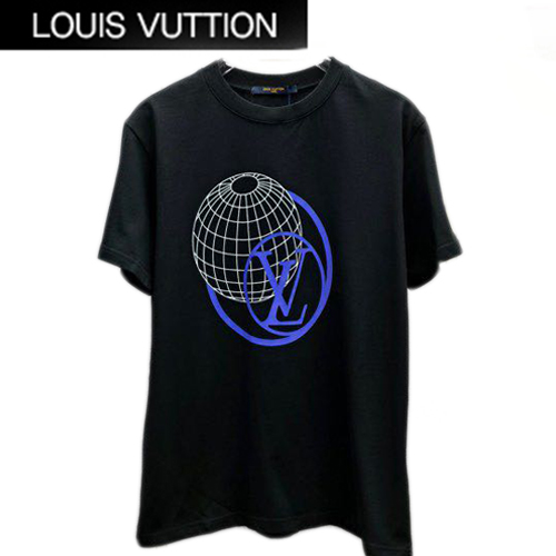 LOUIS VUITT**-05025 루이비통 블랙 LV 서클 시그니처 프린트 장식 티셔츠 남성용