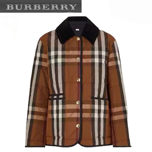BURBERRY-09183 버버리 브라운 체크 무늬 퀄팅 재킷 여성용