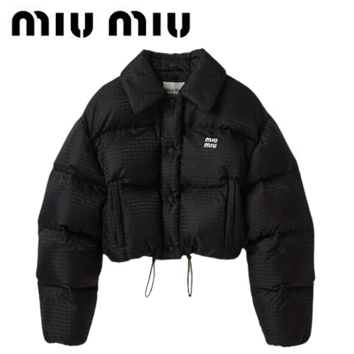 MIUMIU-ML719 미우미우 블랙 크롭 나일론 다운 재킷 여성용