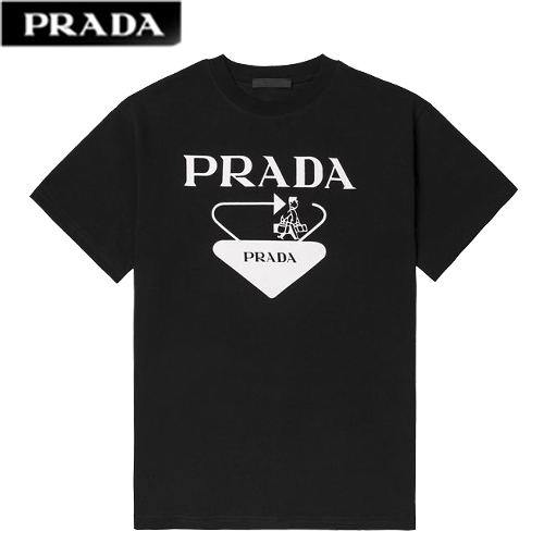 PRAD*-03125 프라다 블랙 프린트 장식 티셔츠 남성용