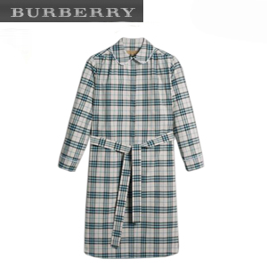 [스페셜오더]BURBERRY-40677641 버버리 레이스 트리밍 칼라 체크 페일 스톤 코튼 셔츠 드레스