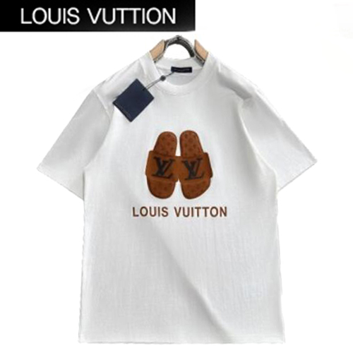 LOUIS VUITTON-05215 루이비통 화이트 슬리퍼 아플리케 장식 티셔츠 남성용