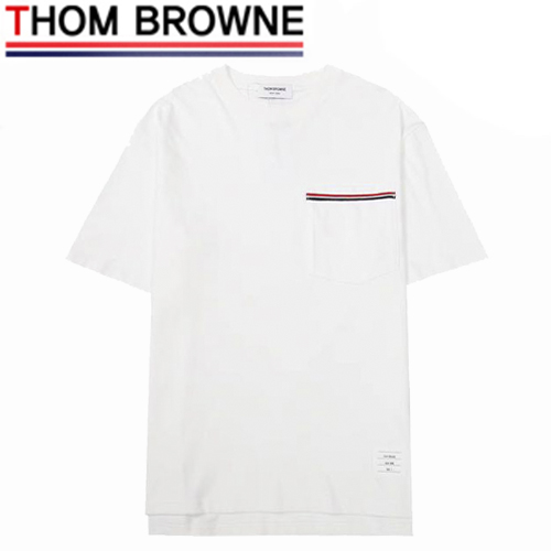 THOM BROWNE-06065 톰 브라운 화이트 스트라이프 디테일 티셔츠 남성용