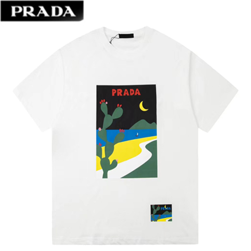PRADA-07214 프라다 화이트 프린트 장식 티셔츠 남여공용