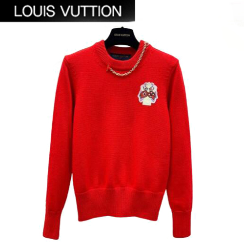 LOUIS VUITTON-01215 루이비통 레드 메탈 체인 장식 스웨터 여성용
