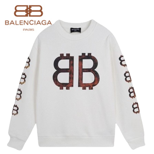 BALENCIAGA-08223 발렌시아가 화이트 BB 프린트 장식 스웨트셔츠 남성용