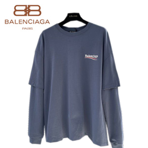 BALENCIAGA-08195 발렌시아가 네이비 프린트 장식 레이어드 티셔츠 남성용