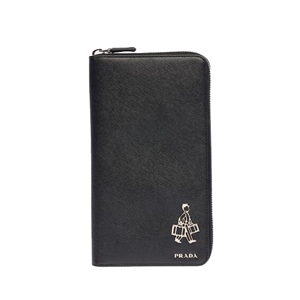 [스페셜오더]PRADA-2ML188 프라다 사피아노 가죽 포터 메탈 디테일 블랙 지퍼 지갑