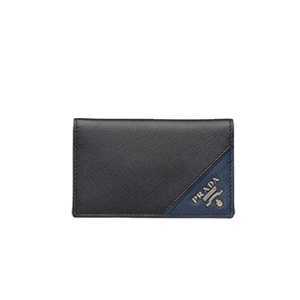 [스페셜오더]PRADA-2MC122 프라다 사피아노 가죽 메탈 로고 블랙 발틱 블루 카드 지갑