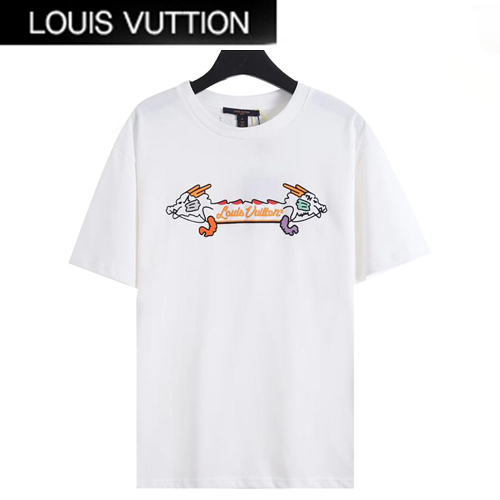 LOUIS VUITT**-03026 루이비통 화이트 프린트 장식 티셔츠 남여공용