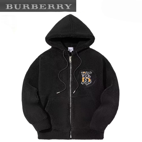 BURBERRY-10316 버버리 블랙 시어링 TB 로고 아플리케 장식 후드 재킷 남여공용
