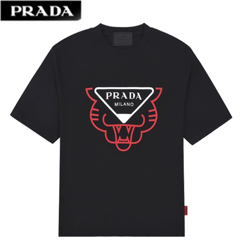 PRAD*-03106 프라다 블랙 프린트 장식 티셔츠 남여공용