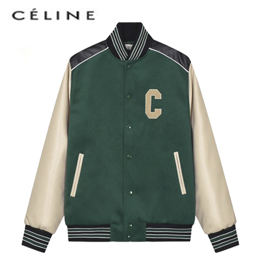 CELINE-08156 셀린느 그린 C 아플리케 장식 베이스볼 재킷 남여공용