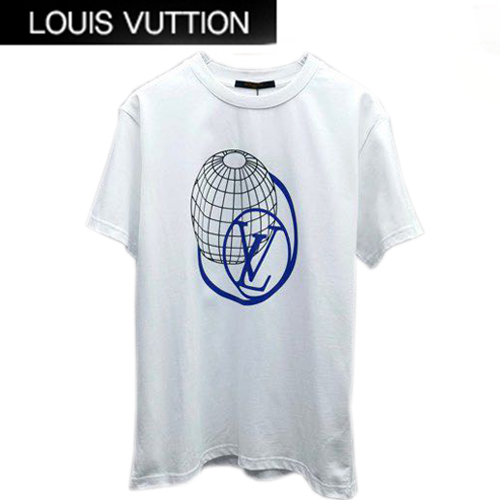 LOUIS VUITT**-05026 루이비통 화이트 LV 서클 시그니처 프린트 장식 티셔츠 남성용