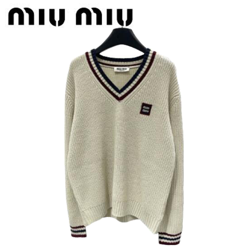 MIUMIU-01186 미우미우 화이트 스트라이프 장식 스웨터 여성용