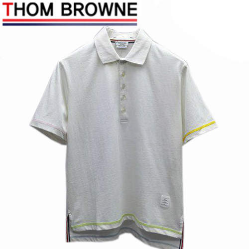 THOM BROW**-04016 톰 브라운 화이트 코튼 폴로 티셔츠 남성용