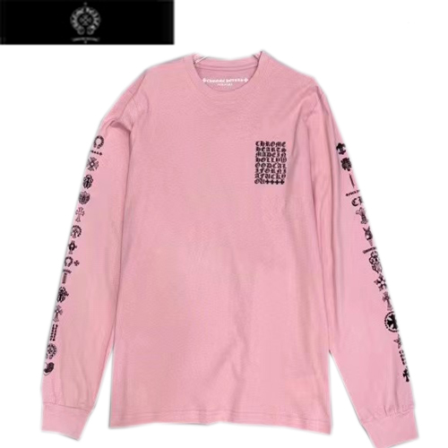CHROMEHEARTS-09146 크롬하츠 핑크 프린트 장식 긴팔 티셔츠 남여공용