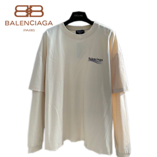 BALENCIAGA-08196 발렌시아가 아이보리 프린트 장식 레이어드 티셔츠 남성용