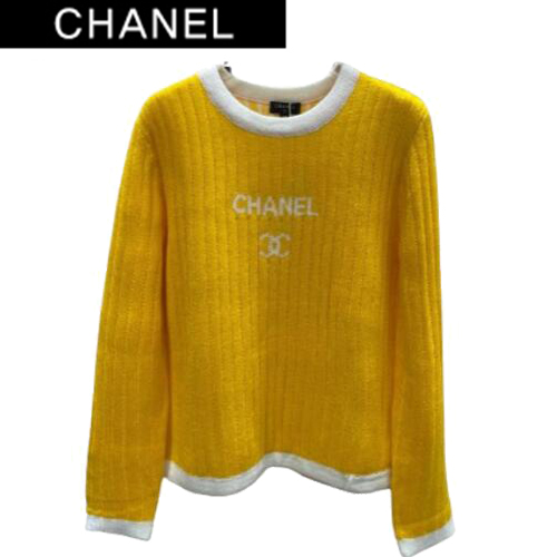 CHANEL-12306 샤넬 옐로우 니트 코튼 스웨터 여성용