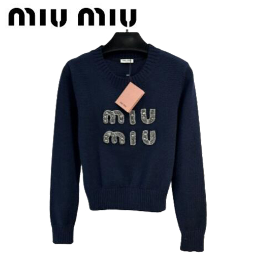 MIUMIU-01217 미우미우 네이비 크리스탈 장식 스웨터 여성용