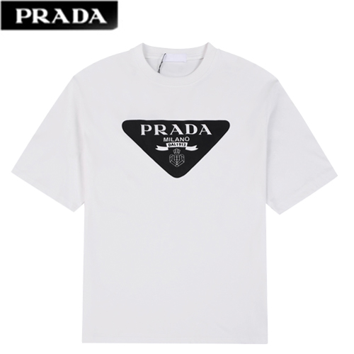 PRADA-03177 프라다 화이트 트라이앵글 로고 프린트 장식 티셔츠 남여공용