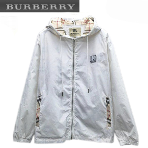 BURBERRY-08247 버버리 화이트 체크 무늬 디테일 바람막이 후드 재킷 남성용