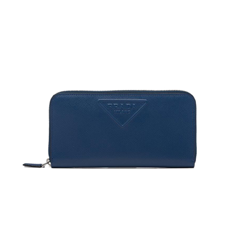 [스페셜오더]PRADA-2ML317 프라다 블루 엠보싱 트라이앵글 로고 지퍼 지갑
