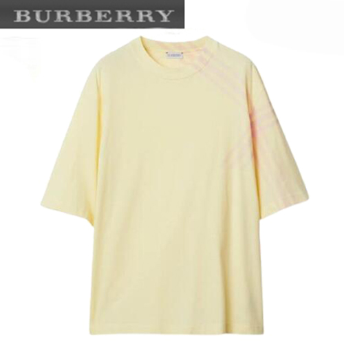 BURBERRY-80820531 버버리 옐로우 체크 슬리브 코튼 티셔츠 남성용