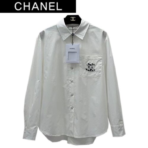 CHANEL-02285 샤넬 화이트 CC 로고 디테일 셔츠 여성용